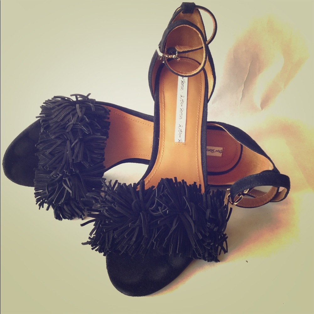 & Other Stories. 3” Fringe ankle strap heels